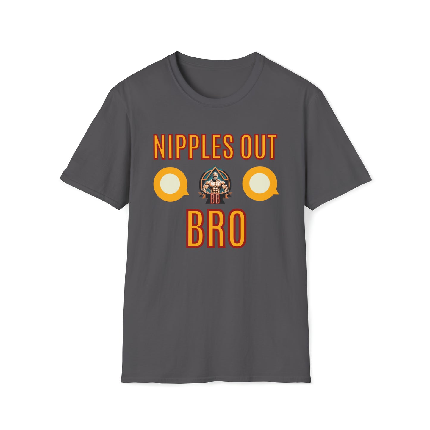 Unisex Nipples Out Bro #2 Softstyle T-Shirt, Humorous Graphic Tee, Gift for Gym Enthusiasts, Trendy Urban Streetwear, Casual Comfortable Top, Fun Graphic T-shirt, Trendy Shirt